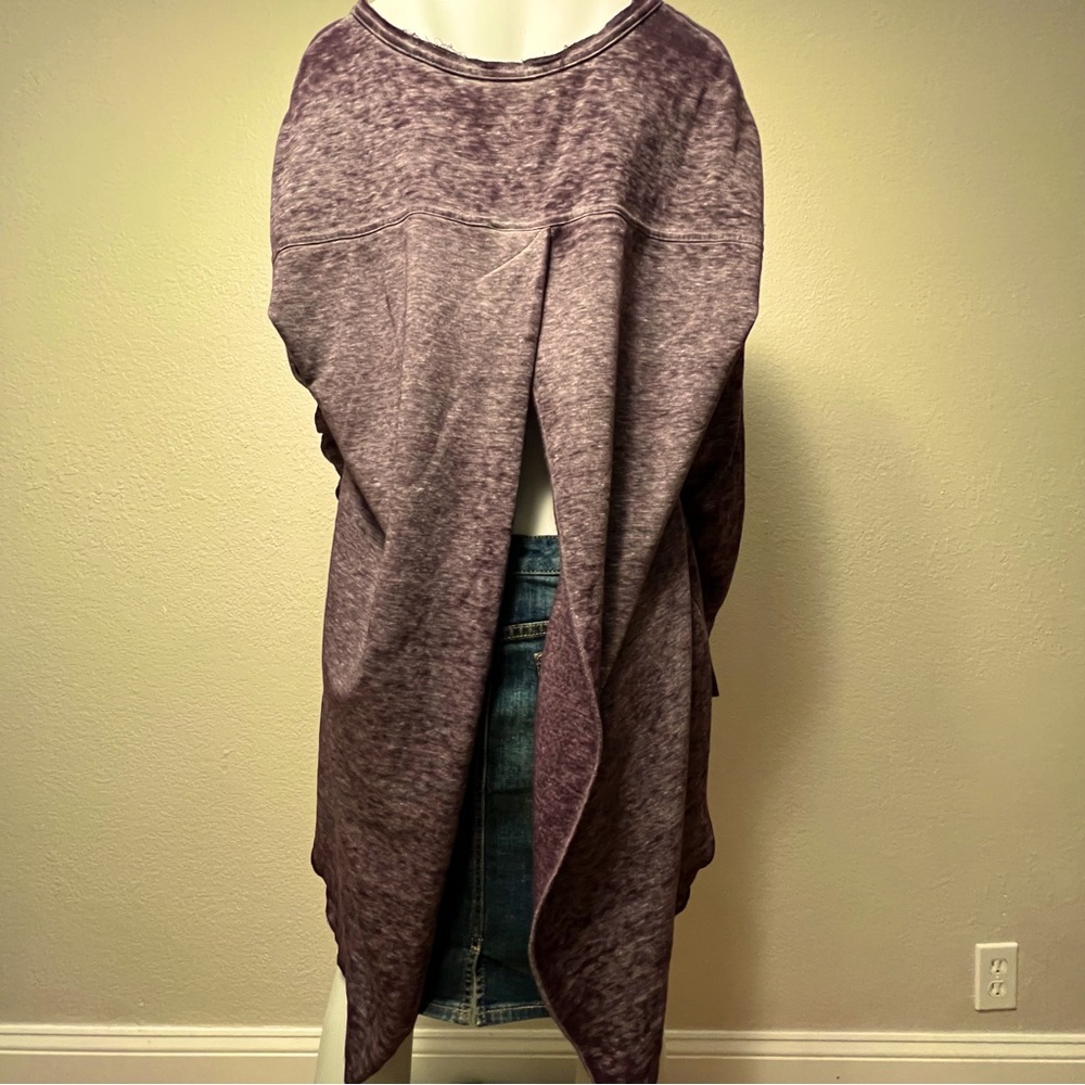 Free People Eggplant Distressed Long Sleeve Jersey Sweater W/ Tuxedo Tail - Picture 4 of 11